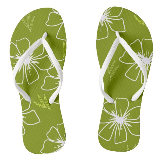 Lime Green Floral Design Teenslippers (Voetbed)