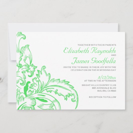 Lime Green Flourish Wedding Invitations (Devant)