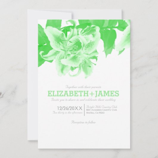 Lime Green Flower Wedding Invitations Kaart (Voorkant)