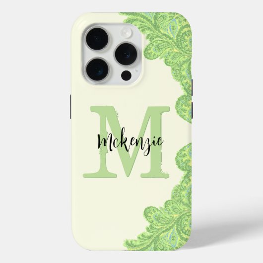 Lime Green Gepersonaliseerde Damask iPhone-Hoesje Case-Mate iPhone Case (Achterkant)
