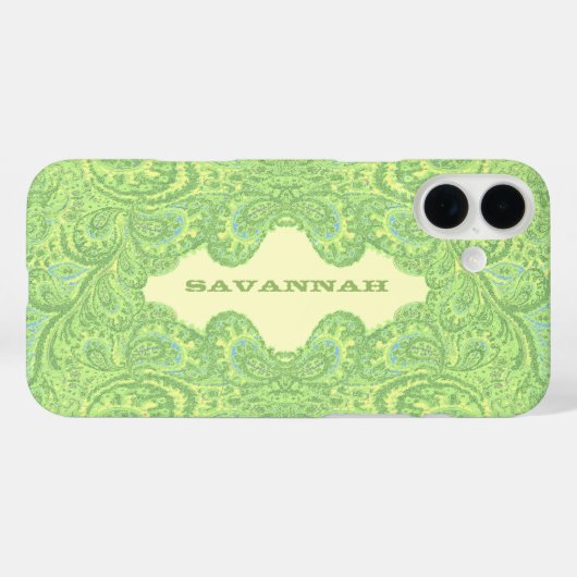 Lime Green Gepersonaliseerde Damask iPhone-Hoesje Case-Mate iPhone Case (Achterkant (horizontaal))
