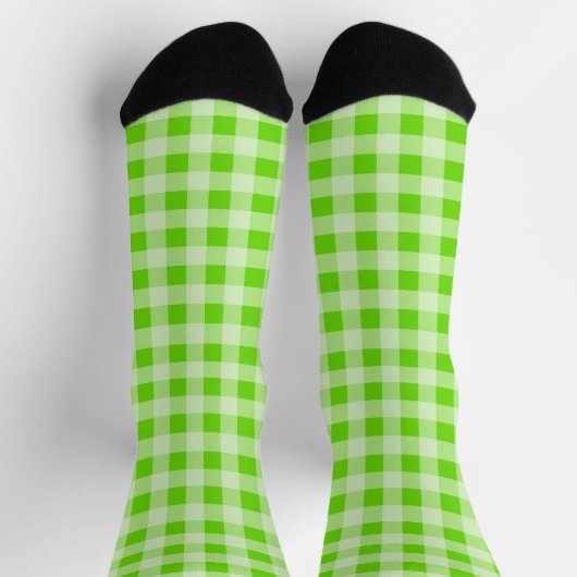 Lime Green Gingham Pset Pattern Socks Sokken (Top)