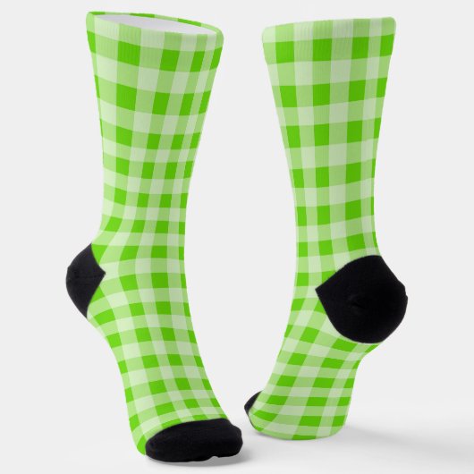 Lime Green Gingham Pset Pattern Socks Sokken (Gebogen)
