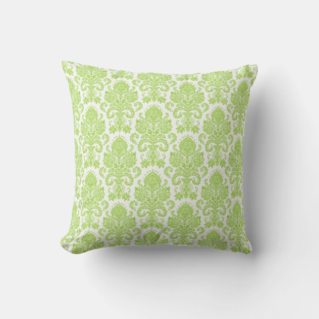 Lime Green Girly Damask Kussen (Voorkant)