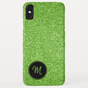 Lime Green Glitter Monogram Minimalist Sparkly iPhone XS Max Hoesje