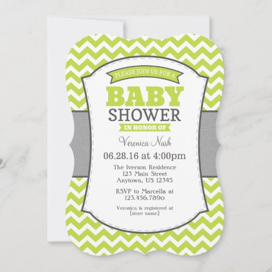Lime Green Gray Chevron Baby shower Uitnodiging (Voorkant)