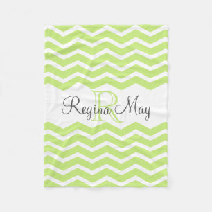 Lime Green Gray Monogram Name Keepomwille Chevron Fleece Deken