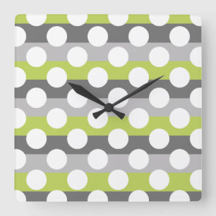Lime Green Grey White Modern Polka Dot Pattern Vierkante Klok
