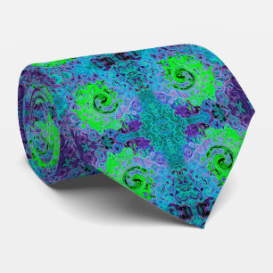 Lime Green Groovy Abstract Retro Liquid Swirl Stropdas