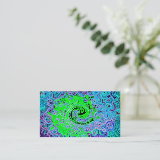 Lime Green Groovy Abstract Retro Liquid Swirl Visitekaartje (Staand voorkant)