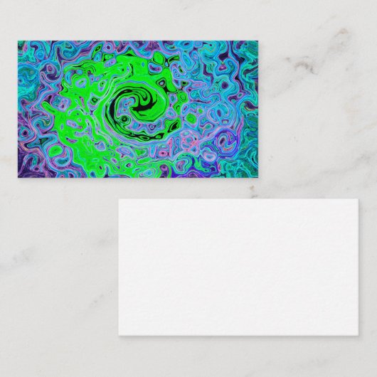 Lime Green Groovy Abstract Retro Liquid Swirl Visitekaartje (Voorkant / Achterkant)