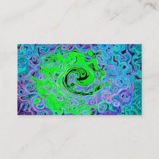 Lime Green Groovy Abstract Retro Liquid Swirl Visitekaartje (Voorkant)