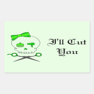 Lime Green Hair Stylist Schedel & Schaar Crossbone Rechthoekige Sticker
