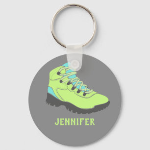 Lime Green Hiking Boot Personalized Grey Sleutelhanger