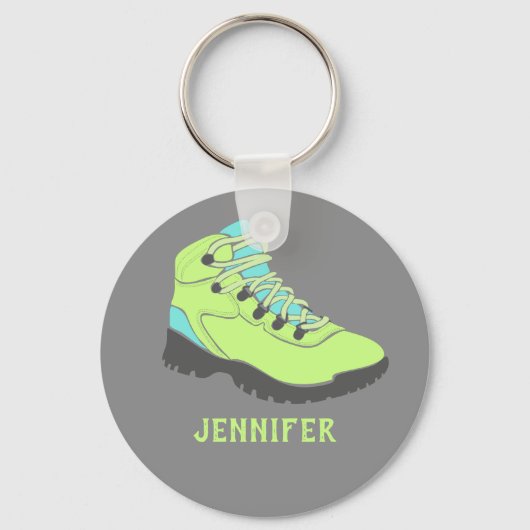 Lime Green Hiking Boot Personalized Grey Sleutelhanger (Voorkant)