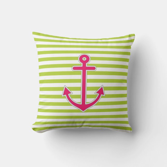 Lime Green Hot Pink Anchor Nautical Kussen (Voorkant)
