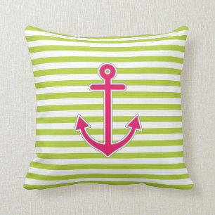 Lime Green Hot Pink Anchor Nautical Kussen
