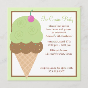 Lime Green Ice Cream Cone Birthday Party Kaart