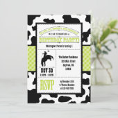 Lime Green Koeienhuid Cowboy Birthday Uitnodiging (Staand voorkant)
