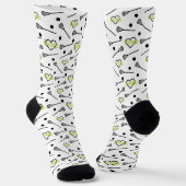 Lime Green Lacrosse Sticks and Hearts Pattern Sokken (Gebogen)