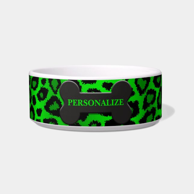 Lime Green Leopard Animal Print Voerbakje (Voorkant)