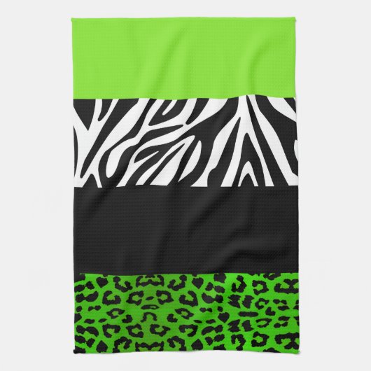 Lime Green Leopard en Zebra Animal Print Theedoek (Verticaal)
