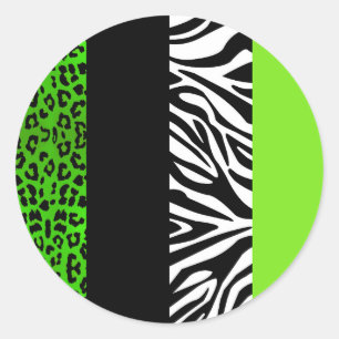 Lime Green Leopard en Zebra Dierenprint Ronde Sticker