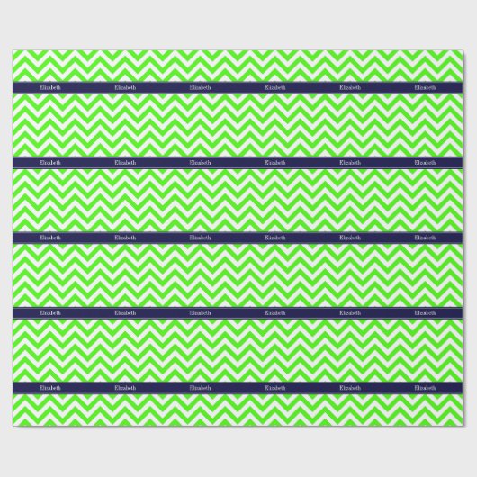 Lime Green LG Chevron Navy Blue Name Monogram Cadeaupapier (Vlak)