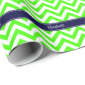 Lime Green LG Chevron Navy Blue Name Monogram Cadeaupapier (Rol Hoek)
