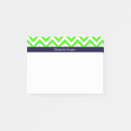 Lime Green LG Chevron Navy Blue Name Monogram Post-it® Notes (Voorkant)
