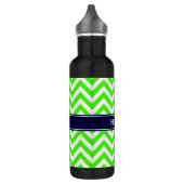 Lime Green LG Chevron Navy Blue Name Monogram Waterfles (Links)