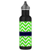 Lime Green LG Chevron Navy Blue Name Monogram Waterfles (Rechts)