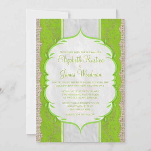 Lime Green Linen Burlap Wedding Invitation Kaart (Voorkant)