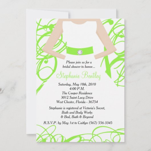 Lime Green Mariage robe nuptiale douche Invitation (Devant)