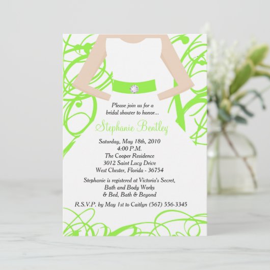 Lime Green Mariage robe nuptiale douche Invitation (Debout devant)