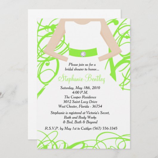 Lime Green Mariage robe nuptiale douche Invitation (Devant / Derrière)