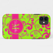 Lime Green met roze Scroll Design Custom Monogram Case-Mate iPhone Case (Achterkant (horizontaal))