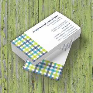 Lime Green, Navy and Turquoise Blue Plaid Visitekaartje