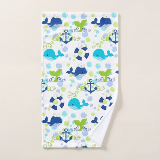 Lime Green Navy Blue Nautical Pattern Monogram Bad Handdoek (Handdoek)