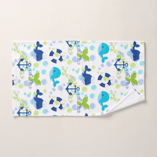 Lime Green Navy Blue Nautical Pattern Monogram Bad Handdoek (Handdoek)