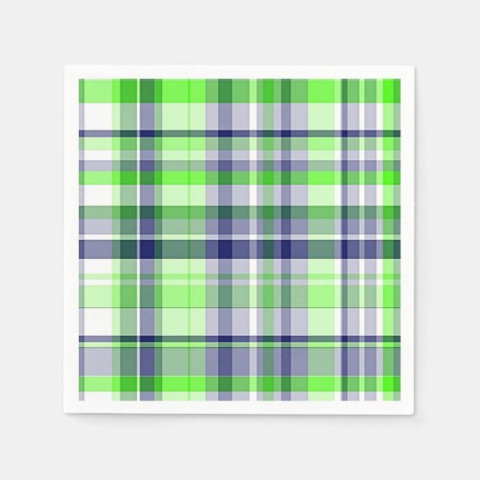 Lime Green, Navy Blue, White Preppy Madras Pset Servetten (Voorkant)
