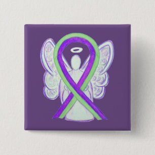 Lime Green & Paarse Awareness Ribbon Angel Pins Vierkante Button 5,1 Cm