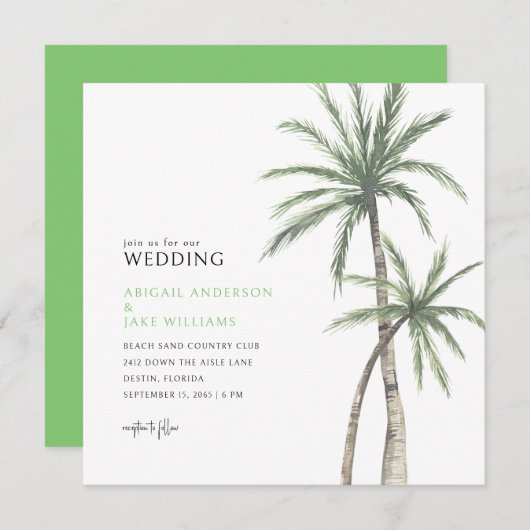 Lime Green Palm Tree Wedding Kaart (Voorkant / Achterkant)