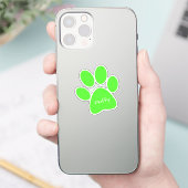 Lime Green Paw Print Custom-Cut Vinyl Sticker (Telefoon)