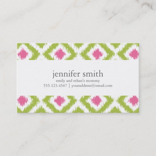 Lime Green Pink Diamonds Ikat Pattern Contactkaartje (Voorkant)