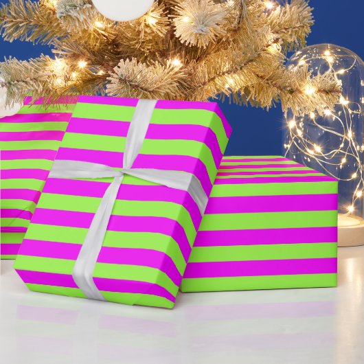 Lime Green Pink Stripe Pattern Modern Cadeaupapier (Feestdagen)