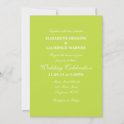 Lime Green Plain Simple Wedding Invitation Kaart (Voorkant)
