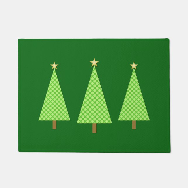 Lime Green Polka Dot Modern kerstbomen Deurmat (Voorkant)