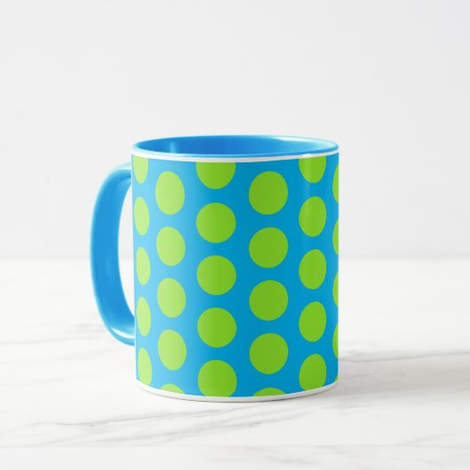 Lime Green Polka Dot op Aqua Mok Cup (Voorkant links)