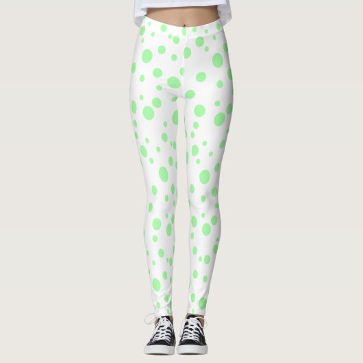 Lime Green Polka Gedotteerde Leggings (Voorkant)